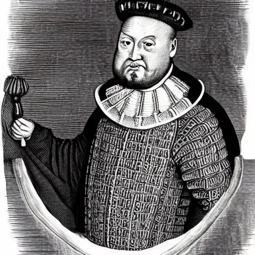 Image similar to henry viii dressed as a vacuum cleaner