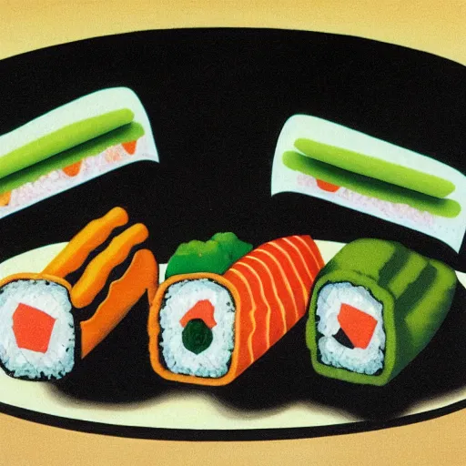 Prompt: sushi monster by René Magritte
