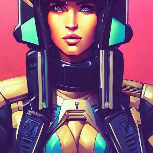 Prompt: portrait of beautiful megan fox gundam pilot, with an intricate, detailed, urban inspired hiphop afro futuristic helmet, vector behance hd jesper ejsing, rhads, makoto shinkai, lois van baarle, ilya kuvshinov, rossdraws, hd, 3 2 k, ilya kuvshinov, gustav klimt