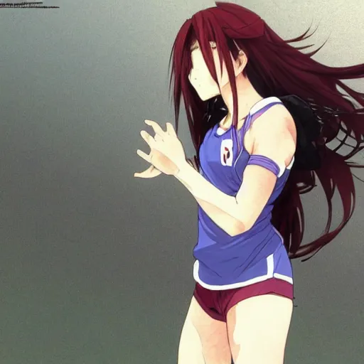 Image similar to a girl is running, sport clothing, anime style, long hair, hair down, symmetrical facial features, from yowamushi pedal, hyper realistic, highly detailed, rule of thirds, extreme detail, detailed drawing, trending artstation, realistic lighting, by alphonse mucha, greg rutkowski, sharp focus, backlit, high budget show, realistic anatomy