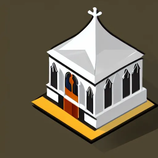 Prompt: isometric view of a church, steeple, geometric isometric perspective