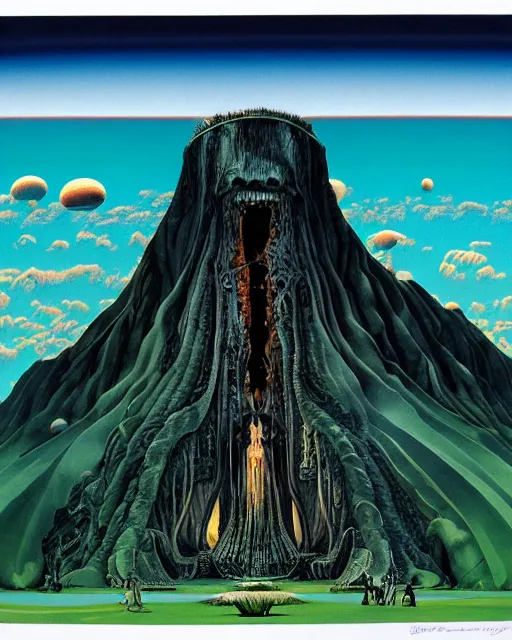 Image similar to inside the giant's mouth there is a temple within roger dean, stanley donwood