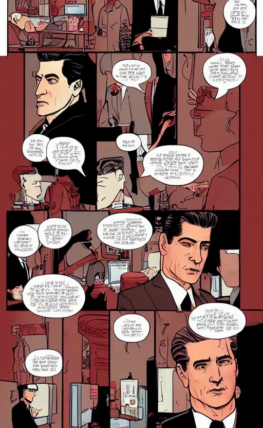 Image similar to Surreal Twin Peaks comic page of Dale Cooper in the Red Room by Tomer Hanuka