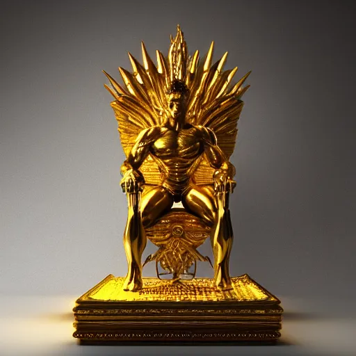 Image similar to golden god, muscular, throne, glow, fantasy, octane render, epic, award winning