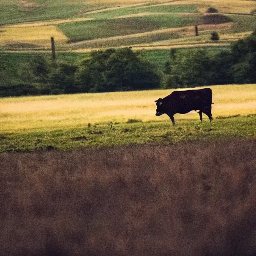 Image similar to cow running from a cage to a countryside