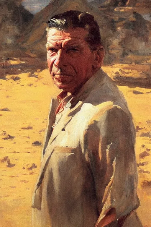 Prompt: hero portrait of a vince mcmahon in old egypt. masterpiece, dramatic light and shadow, saturated colors, ciaroscuro. painted by anders zorn