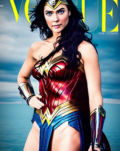 Image similar to Wonder Woman with the face of Chris Hemsworth, Vogue cover photo