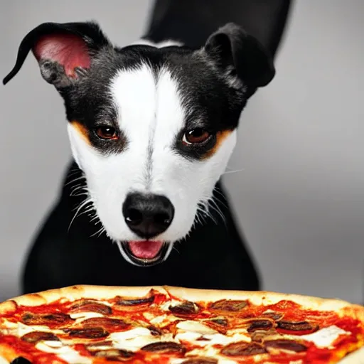 Image similar to photo of a white jack russel eating pizza