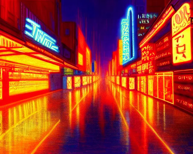 Prompt: a toyko street lit by neon lights painting by j. m. w. turner. cinematic, beautiful lighting, detailed background, 8 k