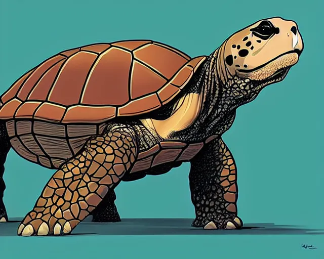 Prompt: cell shaded cartoon of a realistic turtle with a bulldog's head, concept art by josan gonzales and wlop, by james jean, victo ngai, david rubin, mike mignola, deviantart, art by artgem