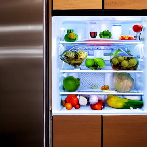 Image similar to cross - section of a refrigerator interior stuffed with leftovers, highly detailed