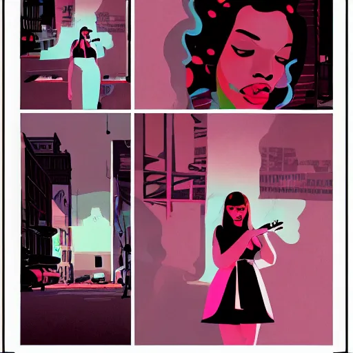 Prompt: a colorful comic noir illustration of a hauntingly beautiful woman singing the blues in new orleans by sachin teng, by queens of the stone age, dark vibes, pastel lighting, cinematic, depth of field, 8 k, high contrast