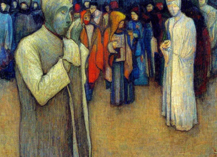 Prompt: the head of all the streets, surreal religious painting by minerva teichert