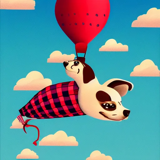 Prompt: hot air balloon shaped like a puppy flying over a stunning landscape, illustration, studio ghilbi, stylize,