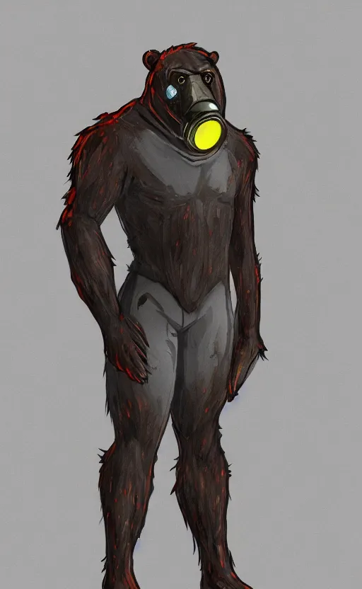 Prompt: portrait of full body bear beast-man wearing a hazmat suit, glowing eyes, digital art, concept art, highly detailed, sharp focus