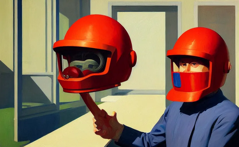 Image similar to Portrait of an engineer with helmet, very coherent, painted by Edward Hopper, painted by James Gilleard, airbrush, art by JamesJean