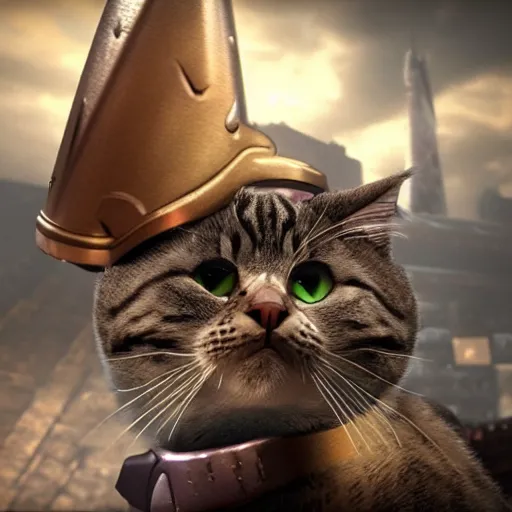 Prompt: epic shot of cat doomslayer with cat head, cinematic