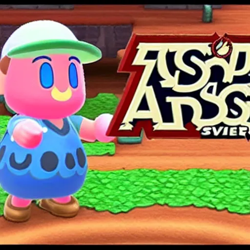 Image similar to Kirby, villager from animal crossing, super smash bros, video game cover, Nintendo switch