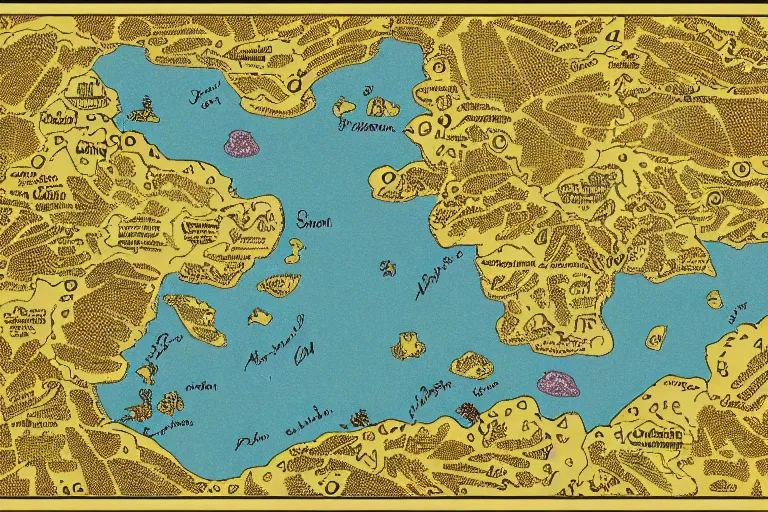 Image similar to Map of a heavenly realm including regional borders made of gold and statistics for each region, intricately detailed, full color