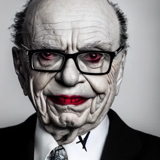 Prompt: Rupert Murdoch as The Joker, Rupert Murdoch, satan, portrait photography, depth of field, bokeh