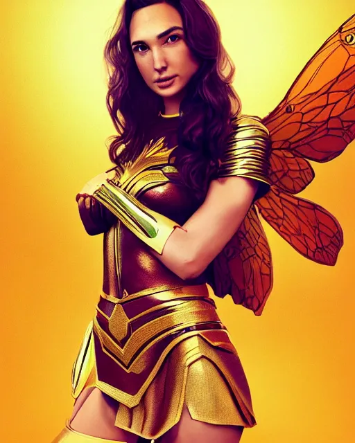 Image similar to beautiful gal gadot as honey, made of honey, wearing honey - themed miniskirt, award winning creature portrait photography, extremely detailed, artstation, 8 k, sensual lighting, incredible art, wlop, artgerm, backlit, rim lighting, hi - fructose