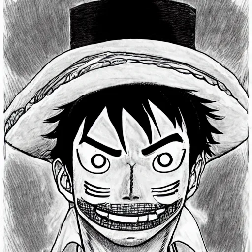 Prompt: [ luffy mustache ] ( by kim jung gi ) ( by kentaro miura ) ( by george morikawa )