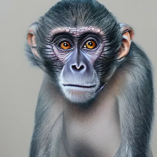 Prompt: a hyper realistic and highly detailed painting of a cybernetic monkey