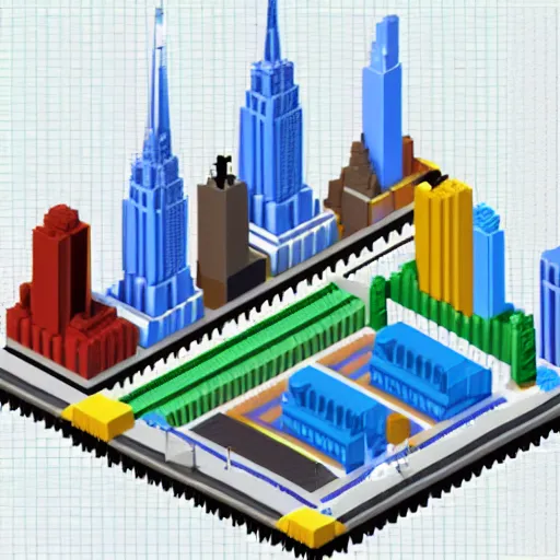 Image similar to new york city skyline, simple voxel art, isometric view