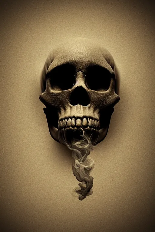 Image similar to smoke rising and forming the shape of a skull, realistic photo,