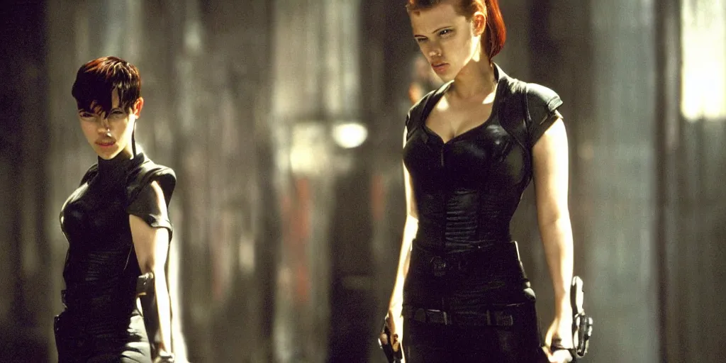 Image similar to Scarlett Johansson in a scene from The Matrix Reloaded