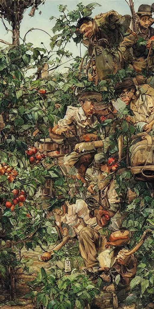 Image similar to oil painting scene from apple gardeners by kim jung gi