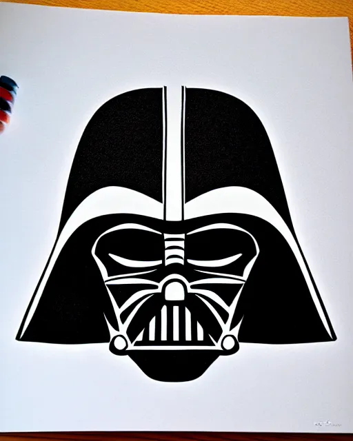 Image similar to portrait of darth vader, stencil, coloring book, line art, simple, low detail