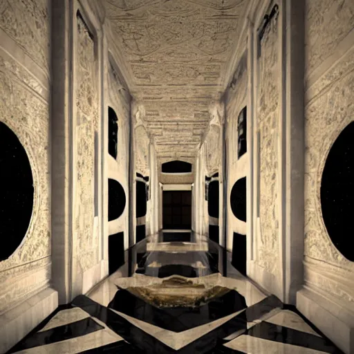 Prompt: the grand magical entrance, marble floors, art by kotaro chiba, volumetric lighting, epic composition