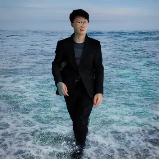 Prompt: the sea transform into a person professional photo