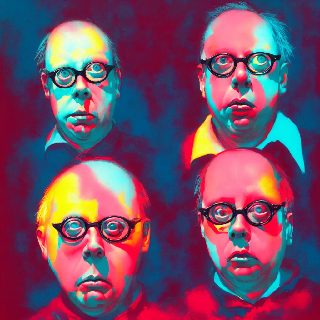 Image similar to weird and disturbing portrait of todd solondz, vivid colors, neon, art by ( ( ( kuvshinov ilya ) ) ) and wayne barlowe and francis bacon and artgerm and wlop and william - adolphe bouguereau