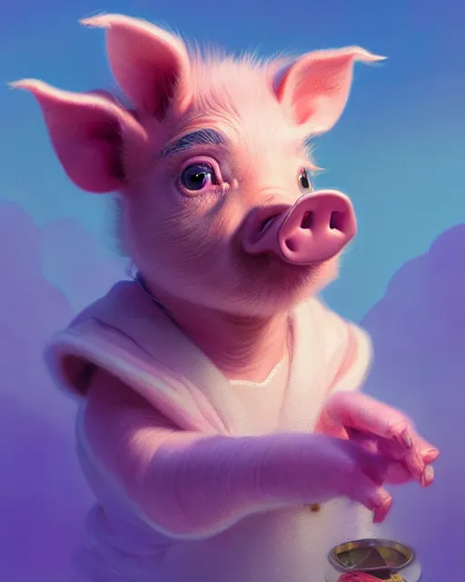 Prompt: highly detailed vfx portrait of a cute little piglet with a magician outfit, unreal engine, greg rutkowski, loish, rhads, beeple, makoto shinkai and lois van baarle, ilya kuvshinov, rossdraws, tom bagshaw, alphonse mucha, global illumination, detailed and intricate environment