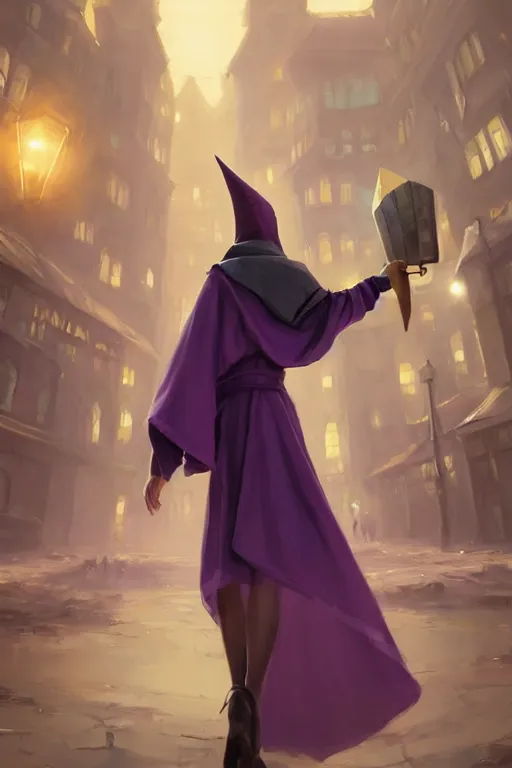 Prompt: Young beautiful short woman in form fitting slim purple witch robes and pointy hat at a crowded magical university, full body shot unreal engine hyperreallistic render 8k character concept art masterpiece digital art by Greg Rutkowski, Simon Stalenhag, trending on Artstation, CGSociety