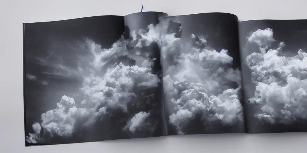 Image similar to full page scan catalogue of clouds on black background, matte painting