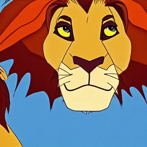 Image similar to close up of the lion king, cinematographic shot, cartoon