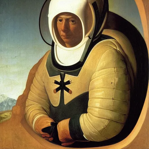 Prompt: portrait of an astronaut nun wearing a helmet by George Stubbs, renaissance painting, oild painting, old master