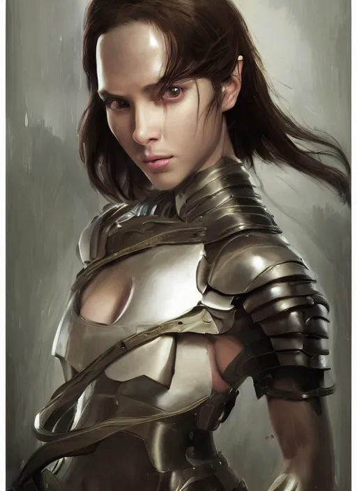 Image similar to a professional photographic portrait of a beautiful young girl, partially clothed in battle armor, olive skin, long dark hair, beautiful bone structure, symmetrical facial features, intricate, elegant, digital painting, concept art, smooth, sharp focus, illustration, beautifully framed, from Metal Gear, by Ruan Jia and Mandy Jurgens and Artgerm and William-Adolphe Bouguerea