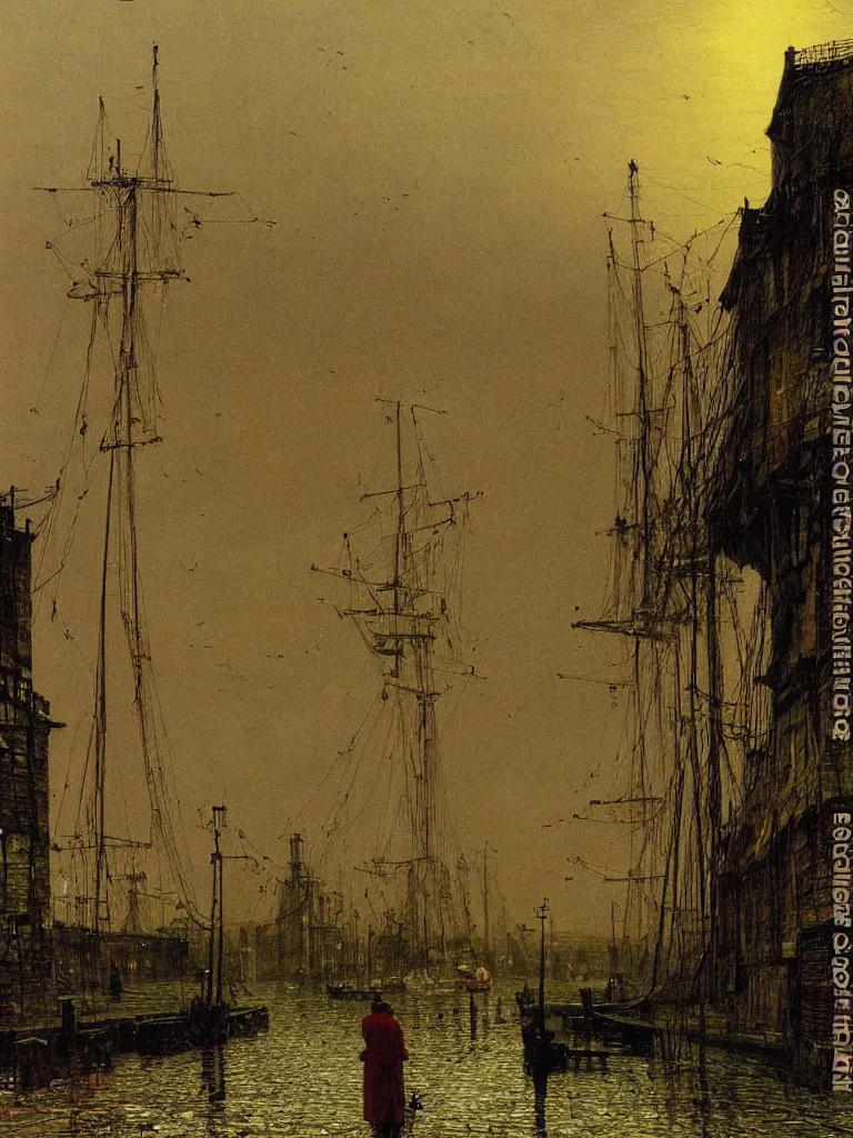 Prompt: docks in an old town by john atkinson grimshaw