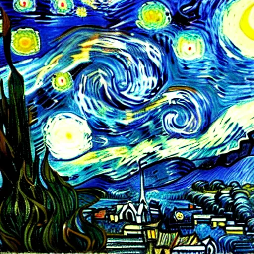 Image similar to a celestial field spaniel in space by Vincent van Gogh, visionary, masterpiece