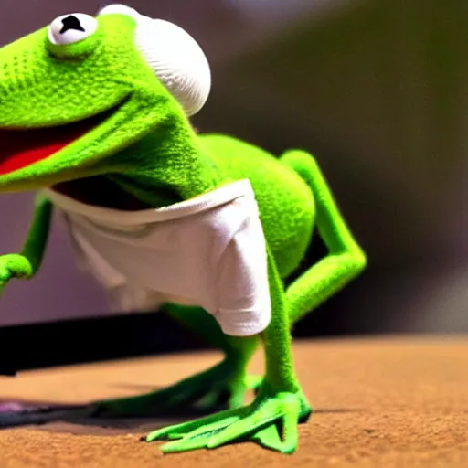Prompt: kermit the frog doing a sick kickflip, fisheye lens, hd, 4 k, cinema definition, award winning details,