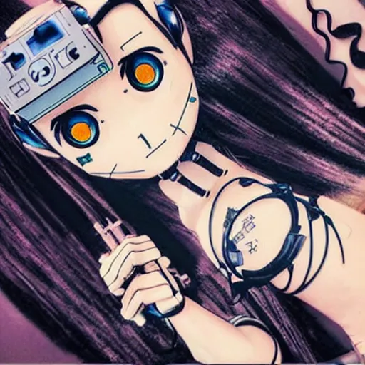 Image similar to Anime manga robot!! catgirl tattoo, exposed wires and gears, fully robotic!! catgirl, manga!! in the style of Junji Ito and Naoko Takeuchi, cute!! chibi!!! catgirl, tattoo on upper arm, arm tattoo