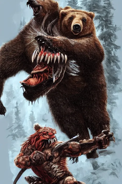 Prompt: Predator fighting a bear highly detailed artstation