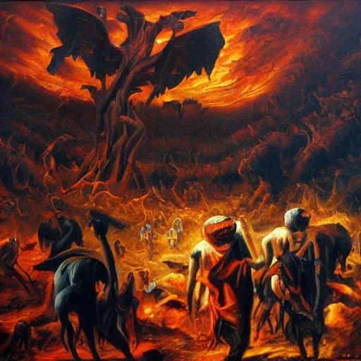 Image similar to the pits of hell, beautiful oil painting,