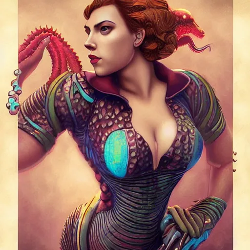 Image similar to underwater naga bioshock portrait of scarlett johansson, octopus, Pixar style, by Tristan Eaton Stanley Artgerm and Tom Bagshaw.