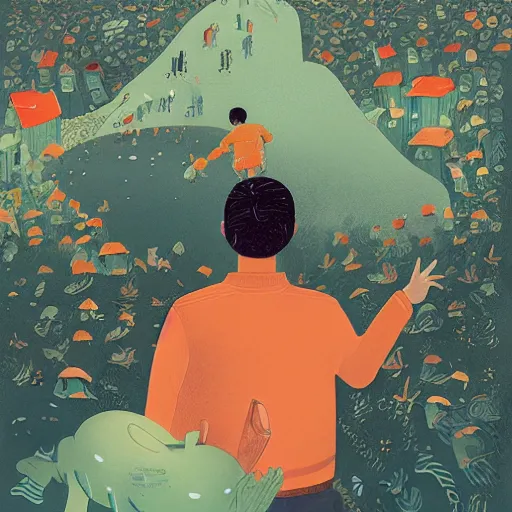 Image similar to a son admiring his father, joyful, illustration by victo ngai, studio muti, malika favre