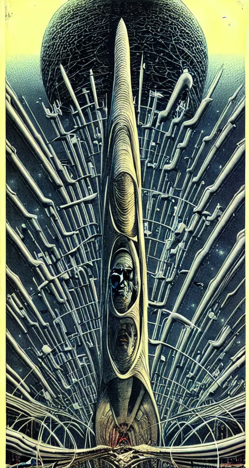 Prompt: a poster for the day the earth stood still by hr giger moebius yasushi nirasawa